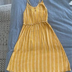 Xhiliration Mustard Yellow and White Midi Stripped Dress size S